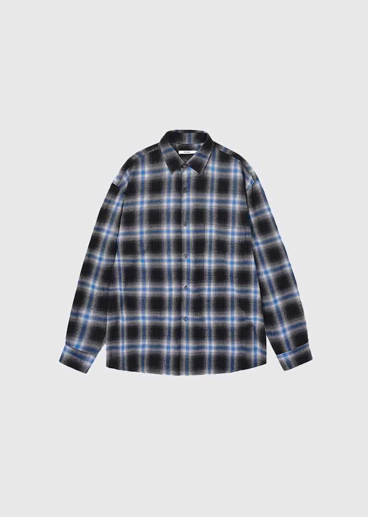 Grace flannel loosed check shirts BLUE