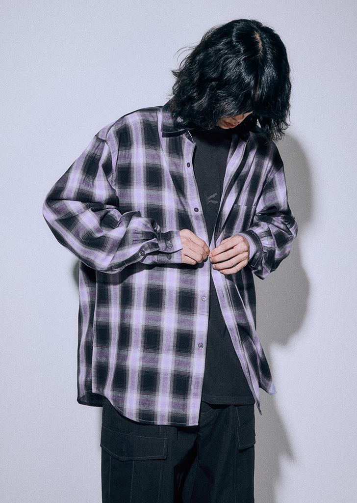 Ombre regular flannel loosed check shirts PURPLE