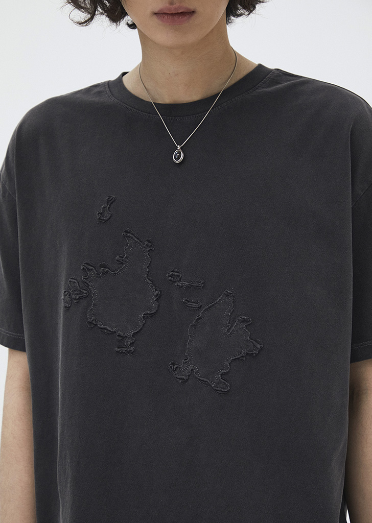 Dokdo patch pigment half sleeves T-shirts  Charcoal