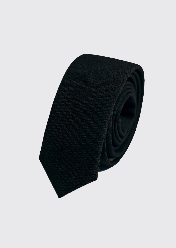 Superior twill slim wool tie BLACK
