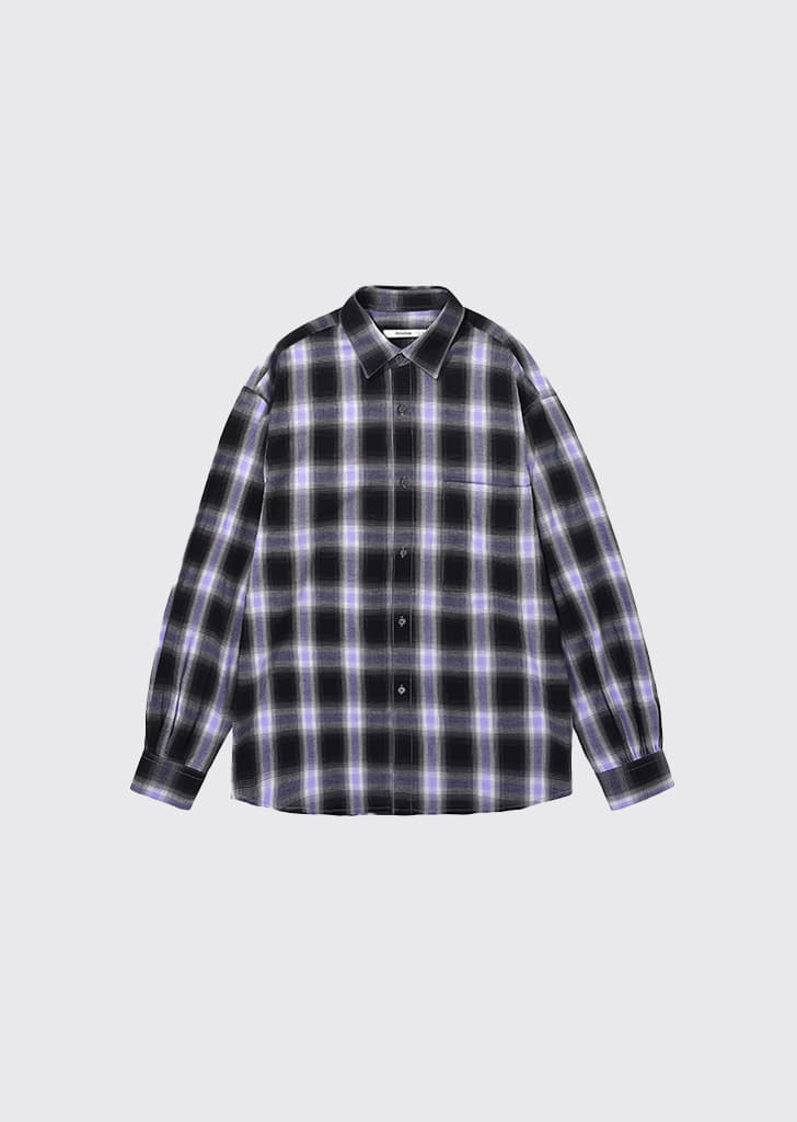 Ombre regular flannel loosed check shirts PURPLE