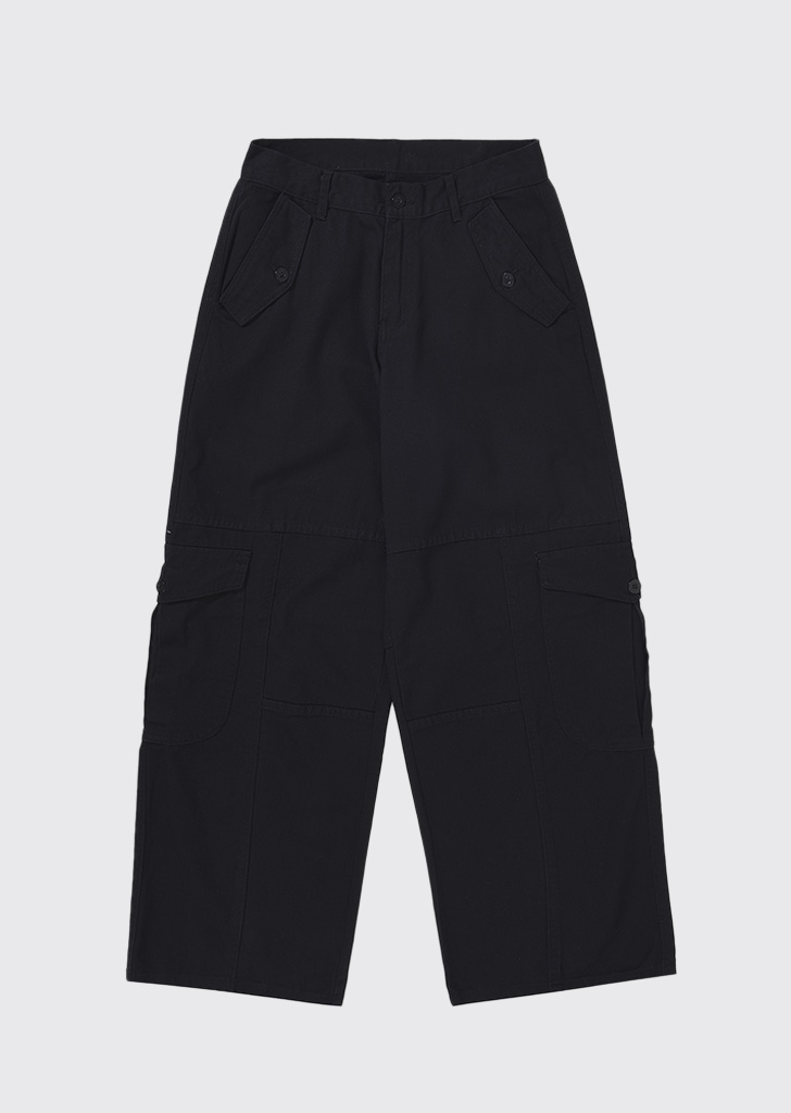 3-pockets cotton cargo twill wide pants  BLACK